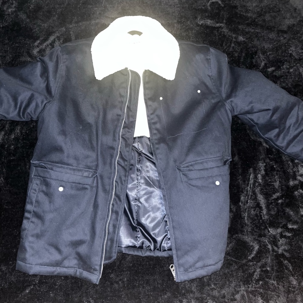 Topman harrington jacket with sherpa collar in navy